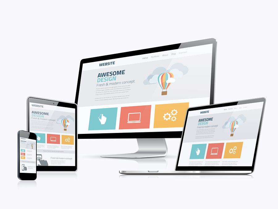 Flat responsive web design concept website development devices